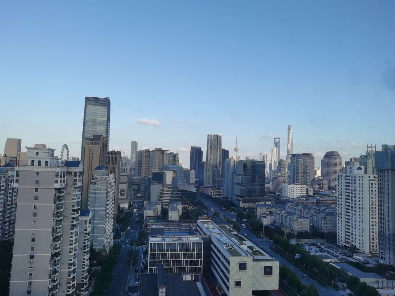 The room offers a view of the Oriental Pearl Tower, providing a wide vista.