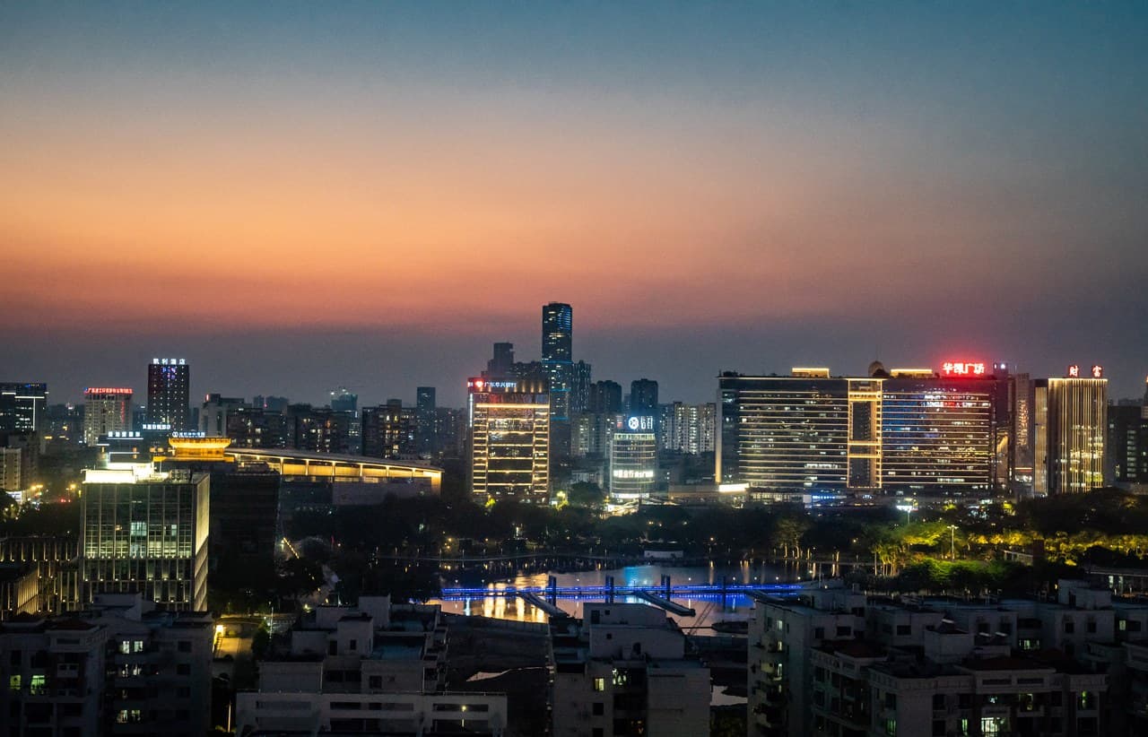 Commercial dining options with unobstructed city night views from the balcony.