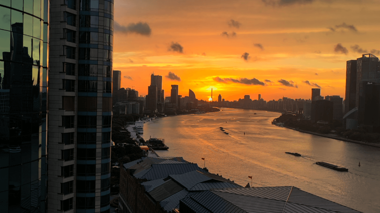 Watching the sunrise, sunset, and light show from the window