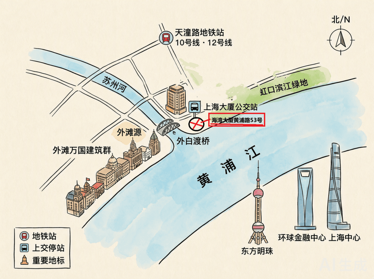 Located near the Bund, within walking distance of the subway.