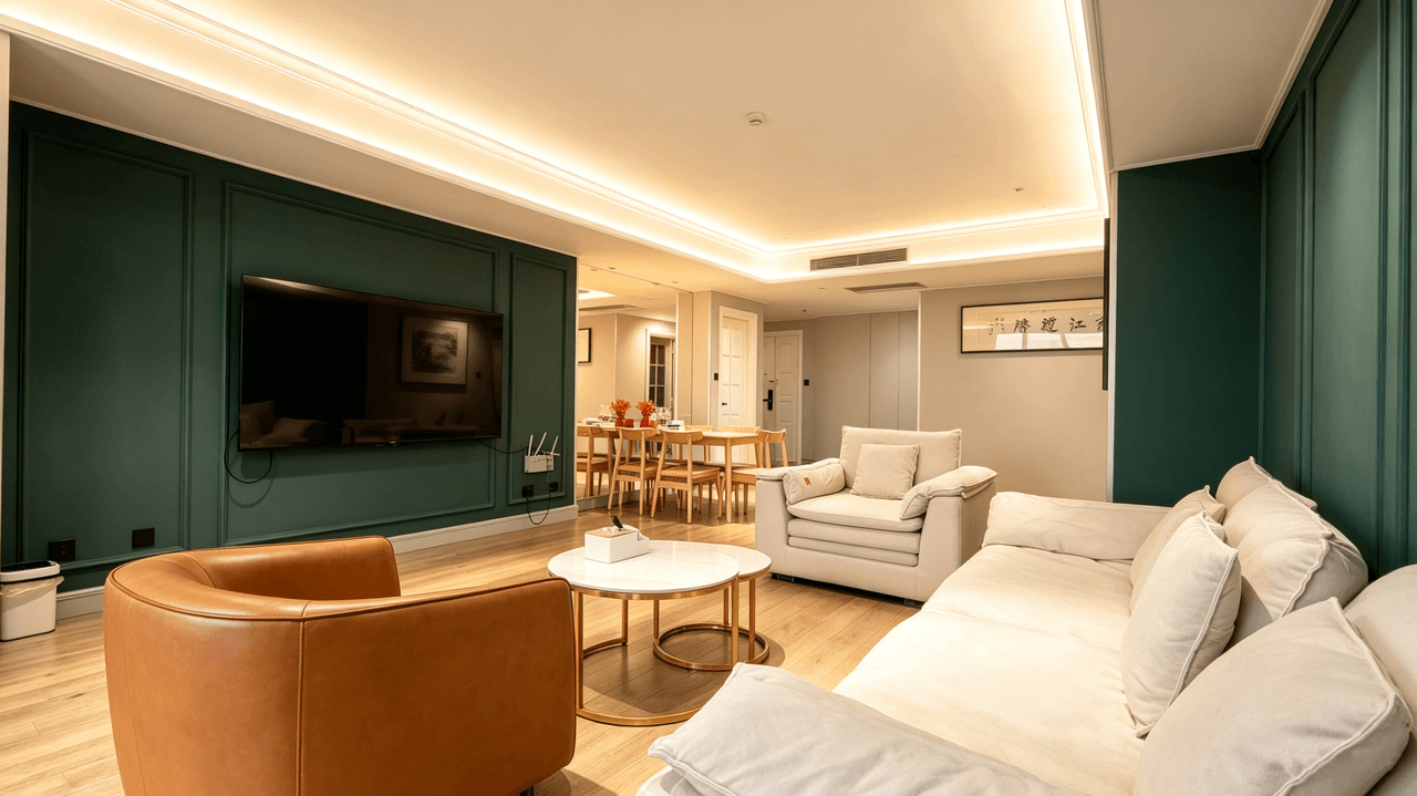 A 168㎡ three-bedroom apartment, big enough for the entire team.