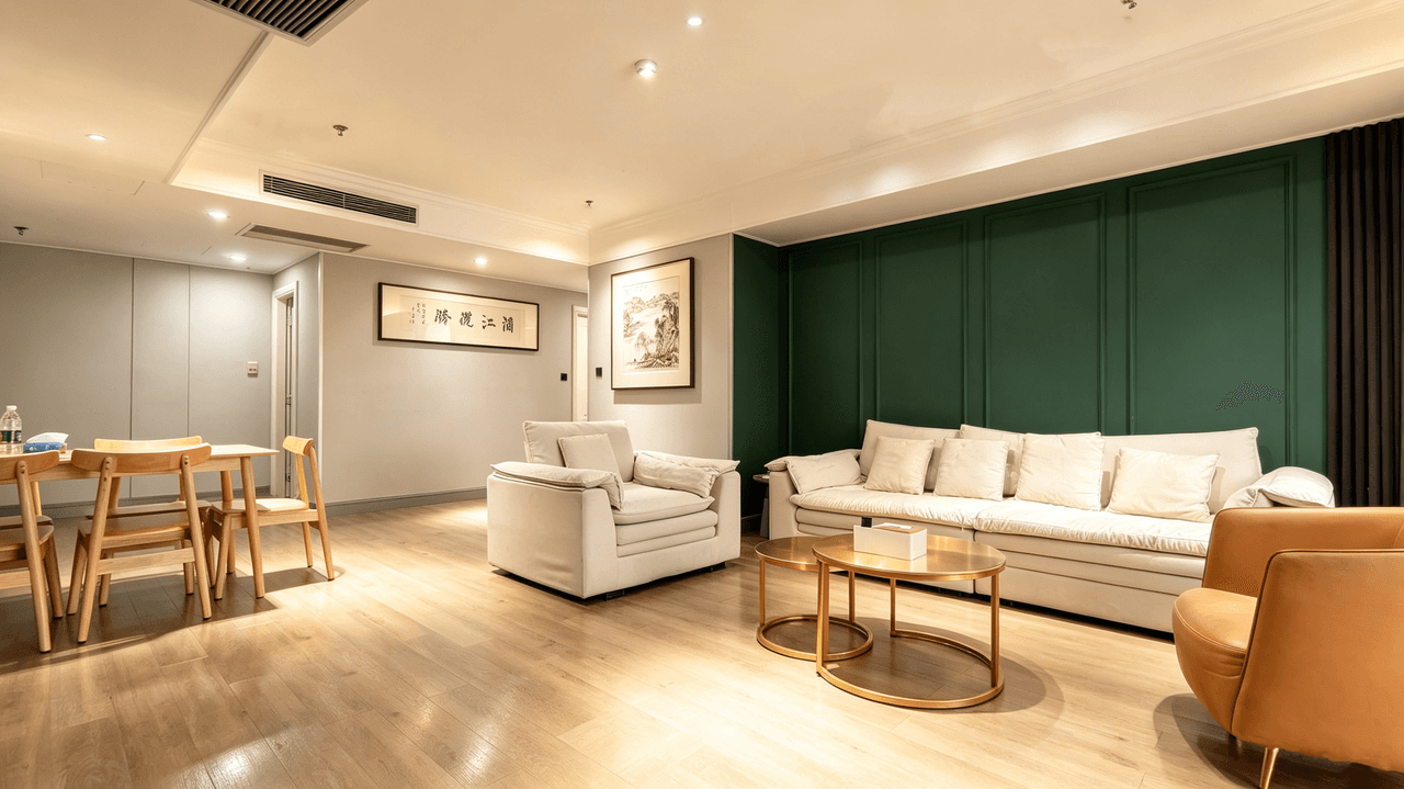 A 168㎡ three-bedroom apartment, big enough for the entire team.