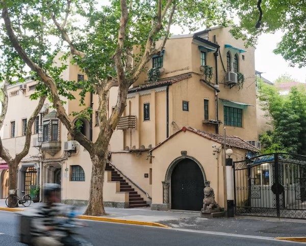 Plane-tree-lined historic residential street in Shanghai